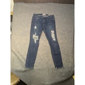 Frame Denim Jeans Womens Sz 28 Le High Skinny Distressed Dark Wash Stretch Denim